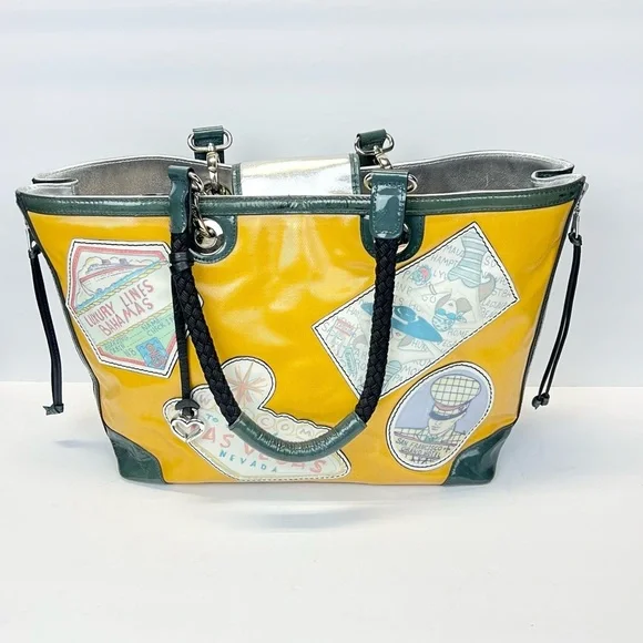 Brighton Fashionista Yellow Coated Canvas Leather Handbag World Travel Tote - Picture 2 of 15